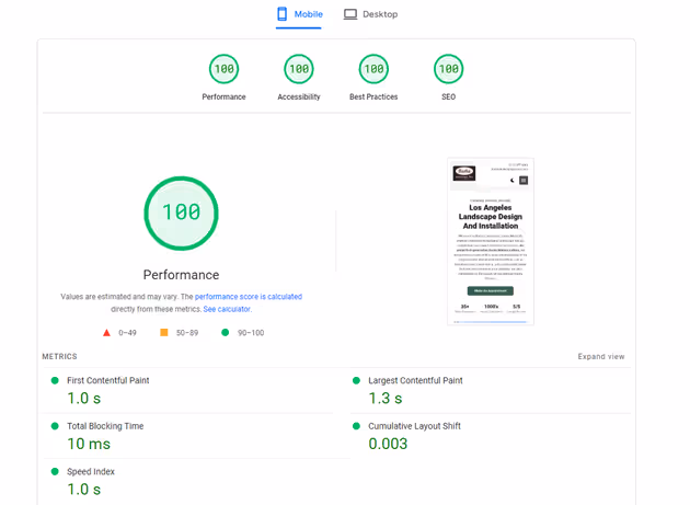 90+ Page Speed Scores